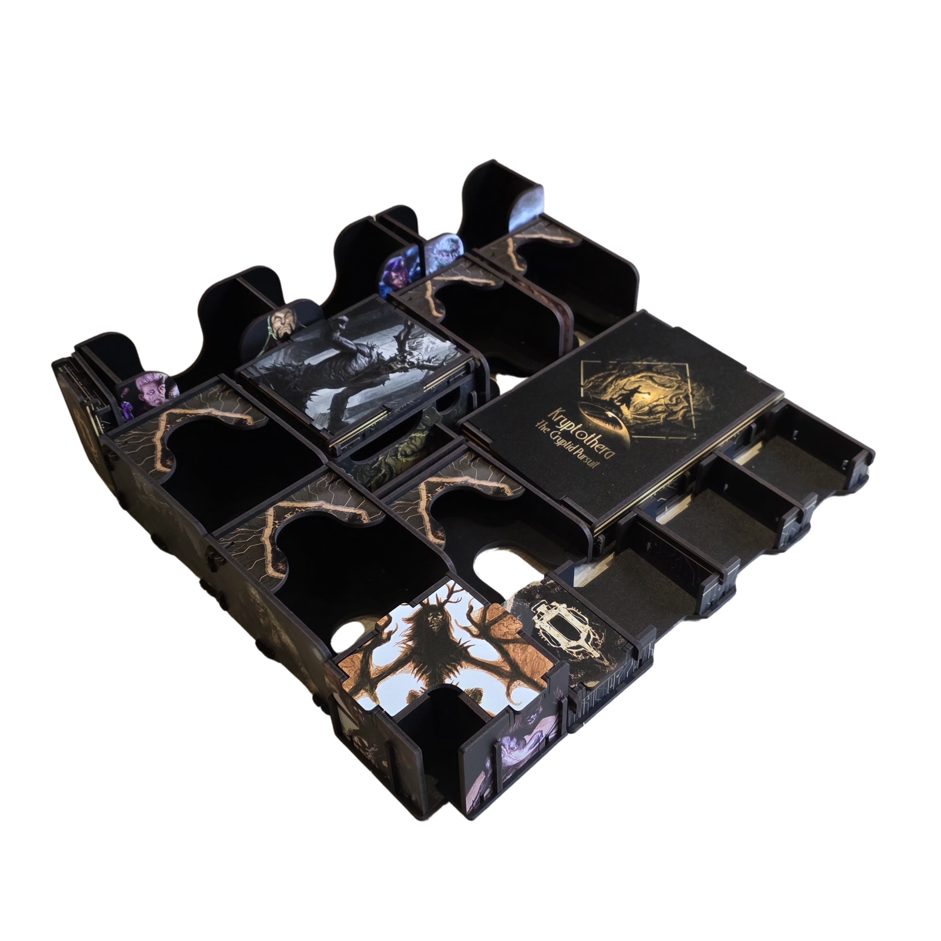 Kryptothera Custom Inlay shown empty as a premium board game organiser for Kryptothera: The Cryptid Pursuit