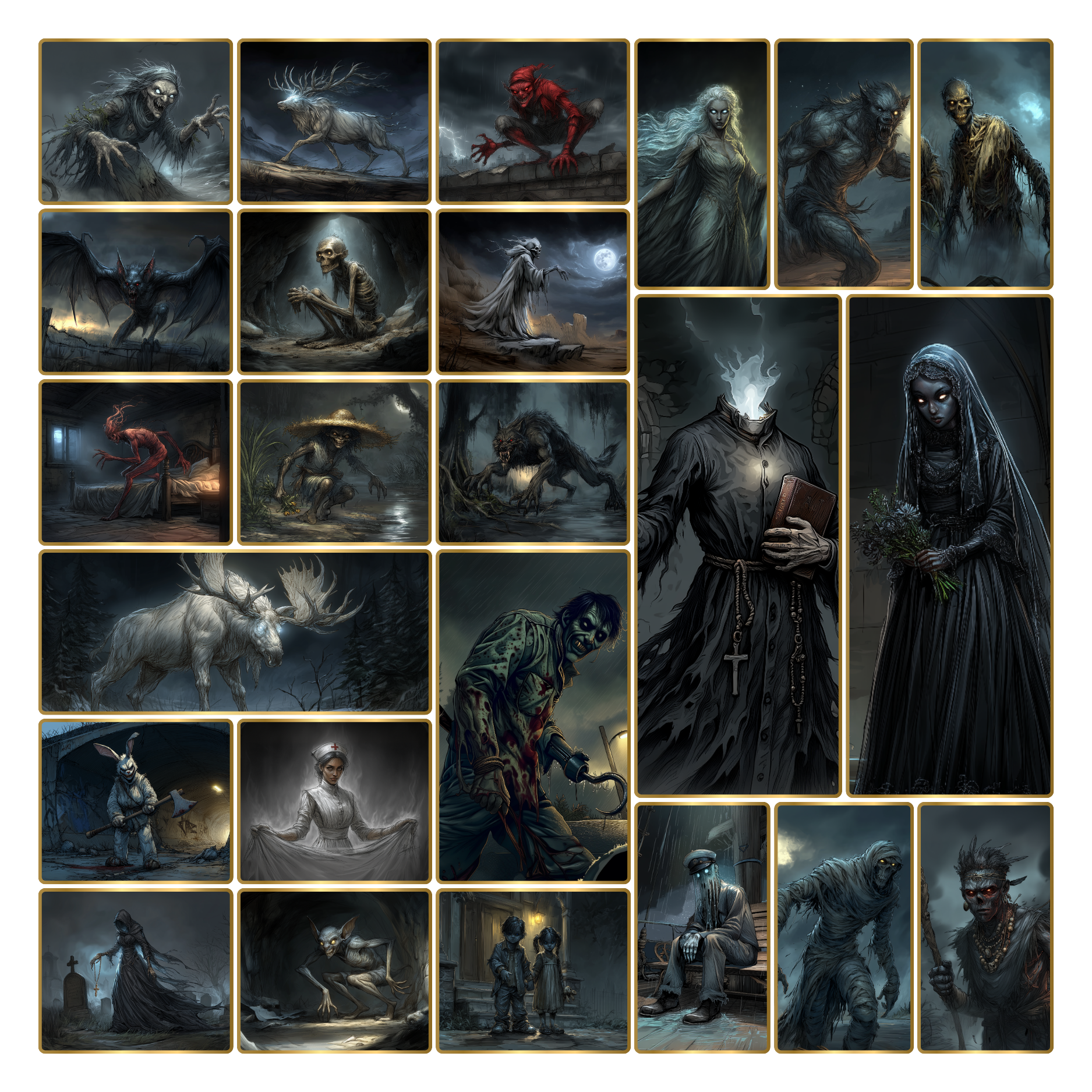 Cryptid artwork from Kryptothera Something Lurks in the Shadows expansion featuring dark folklore creatures and horror-inspired designs