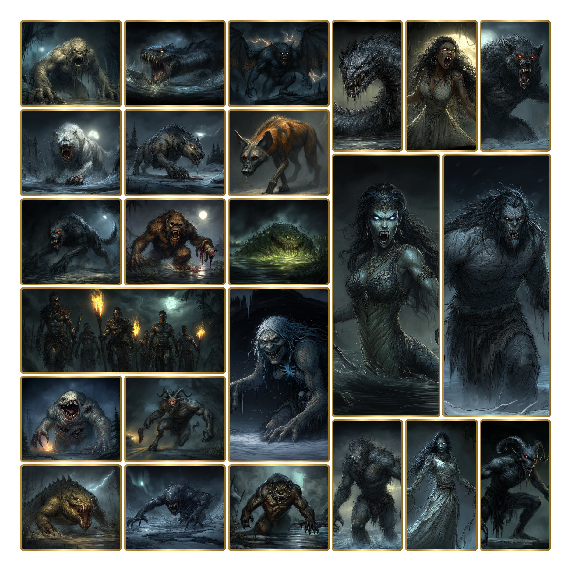 Dark and intense cryptid artwork from Kryptothera The Threat Was Never Higher expansion featuring more dangerous and aggressive creatures