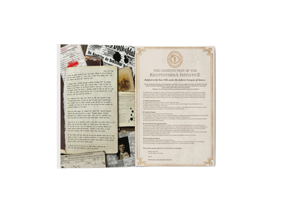 Open book displaying text and images on a gray background. A Hunters Tale - The Kryptothera Chronicles by Noctilux Games