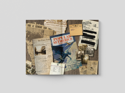 Collage of vintage newspaper clippings and a book on a gray background. A Hunters Tale - The Kryptothera Chronicles by Noctilux Games