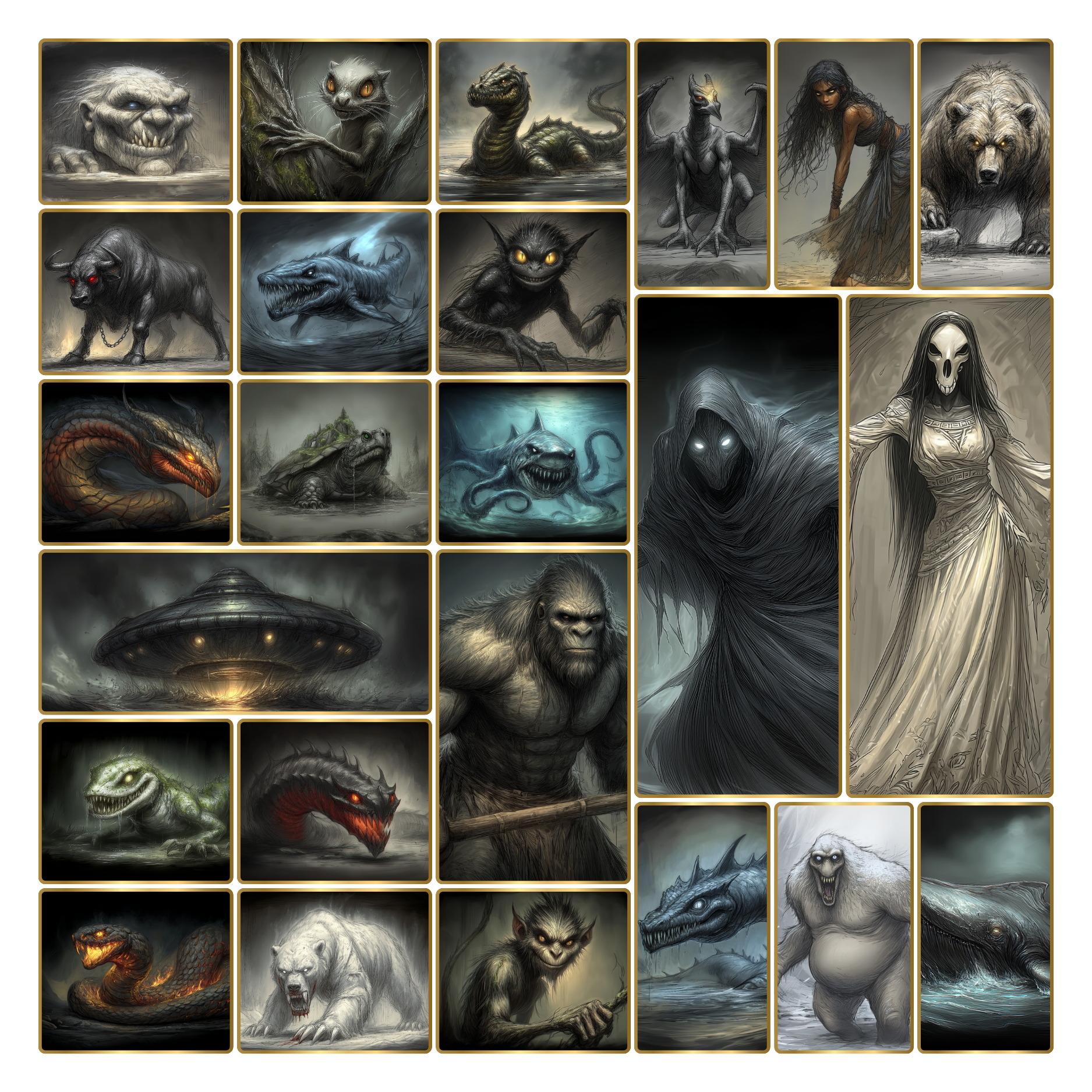 Cryptid artwork from Kryptothera A Cryptid in Every City expansion showcasing creatures inspired by american folklore