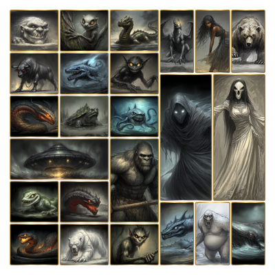 Cryptid artwork from Kryptothera A Cryptid in Every City expansion showcasing creatures inspired by american folklore