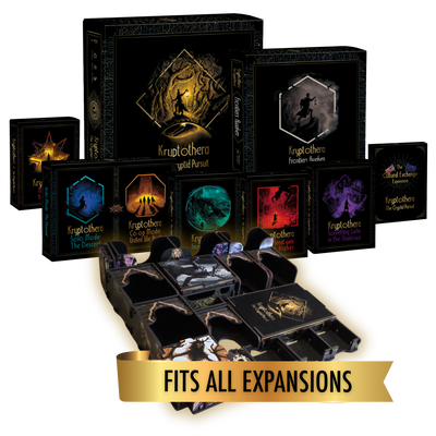 Kryptothera Custom Inlay storage solution shown with the base game and expansions, highlighting that it fits the full collection