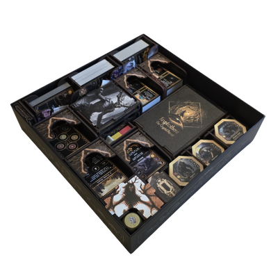 Kryptothera Custom Inlay fitted inside the base game box with cards, tokens, trays, and components organised
