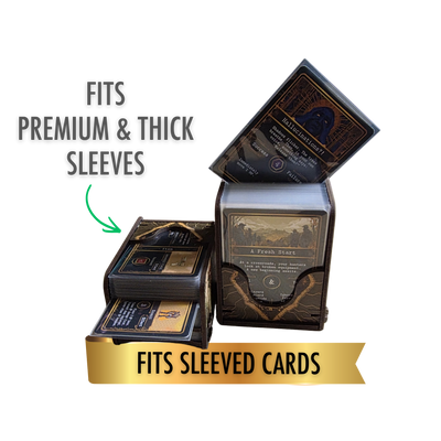 Kryptothera Custom Inlay card trays showing extra thickness sleeved cards stored upright and ready for play