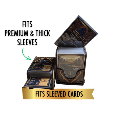 Kryptothera Custom Inlay card trays showing extra thickness sleeved cards stored upright and ready for play