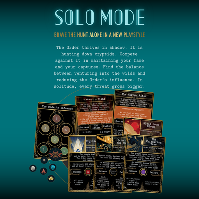 Solo mode expansion for Kryptothera The Descent featuring new gameplay rules, Order influence system and solo event cards
