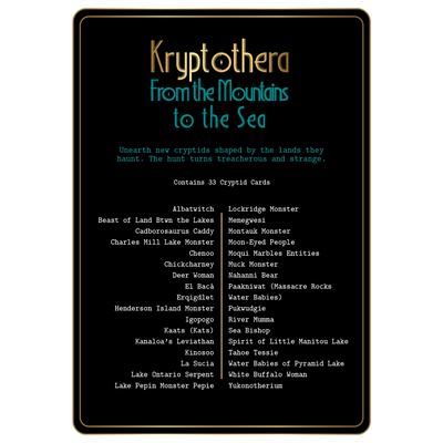 List of cryptids included in Kryptothera From the Mountains to the Sea expansion featuring 33 folklore creatures from land and sea