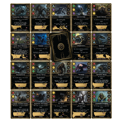 Kryptothera board game legendary cryptid cards featuring creatures from folklore
