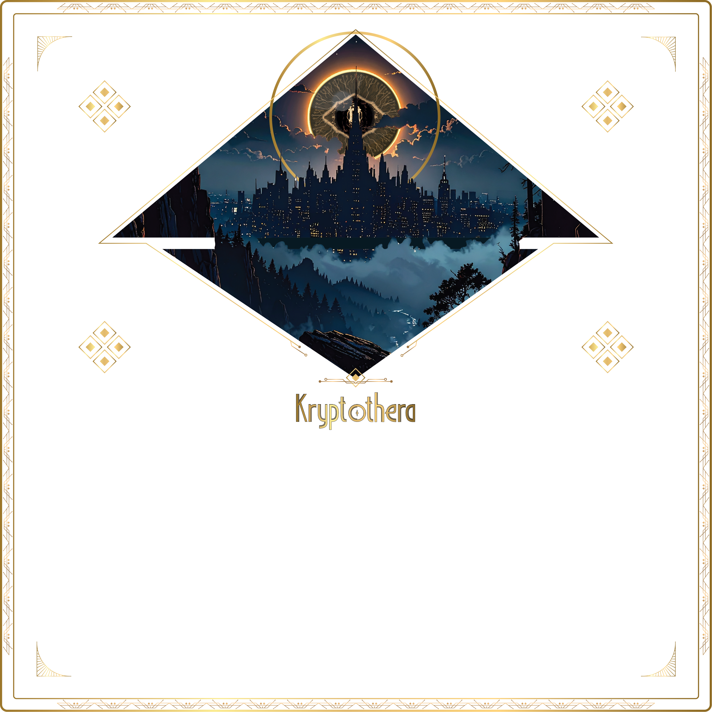Art deco city powered by aether energy in the Kryptothera board game lore artwork