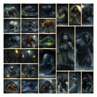 Dark and intense cryptid artwork from Kryptothera The Threat Was Never Higher expansion featuring more dangerous and aggressive creatures