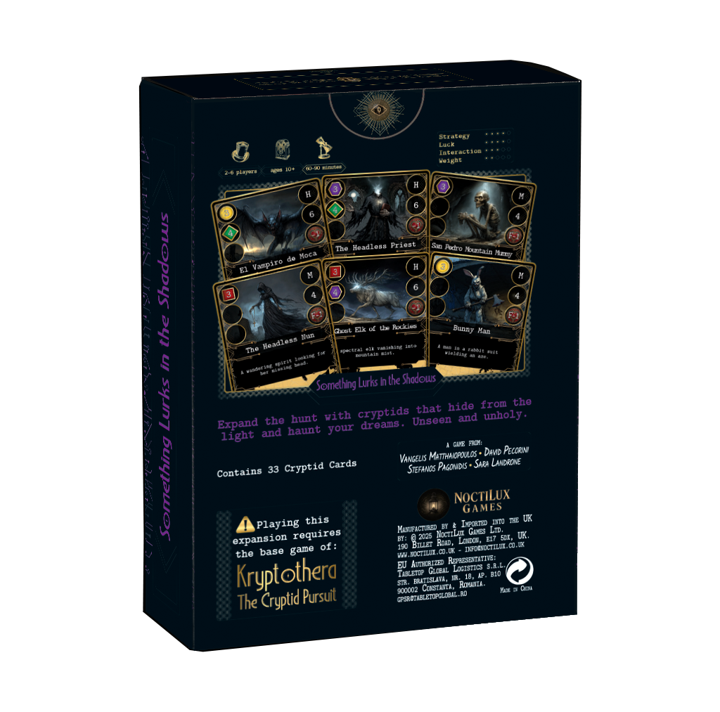Back of Kryptothera frontiers awaken board game expansion box showing gameplay details and components