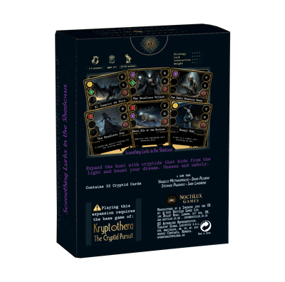 Back of Kryptothera frontiers awaken board game expansion box showing gameplay details and components