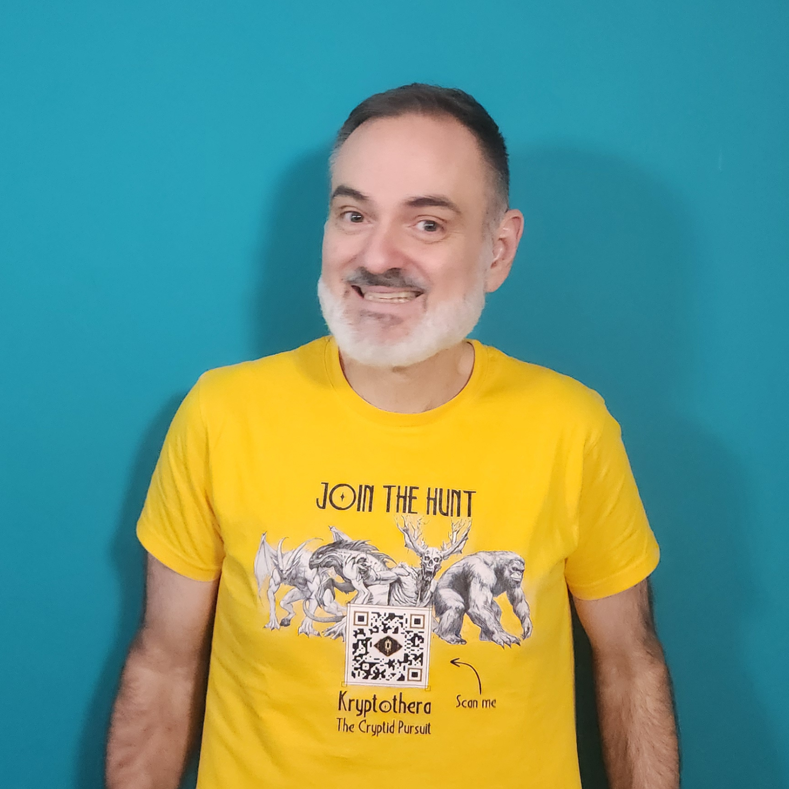 an image depicting vangelis matthaiopoulos the marketing and business director of Noctilux games and Kryptothera the cryptid pursuit board game